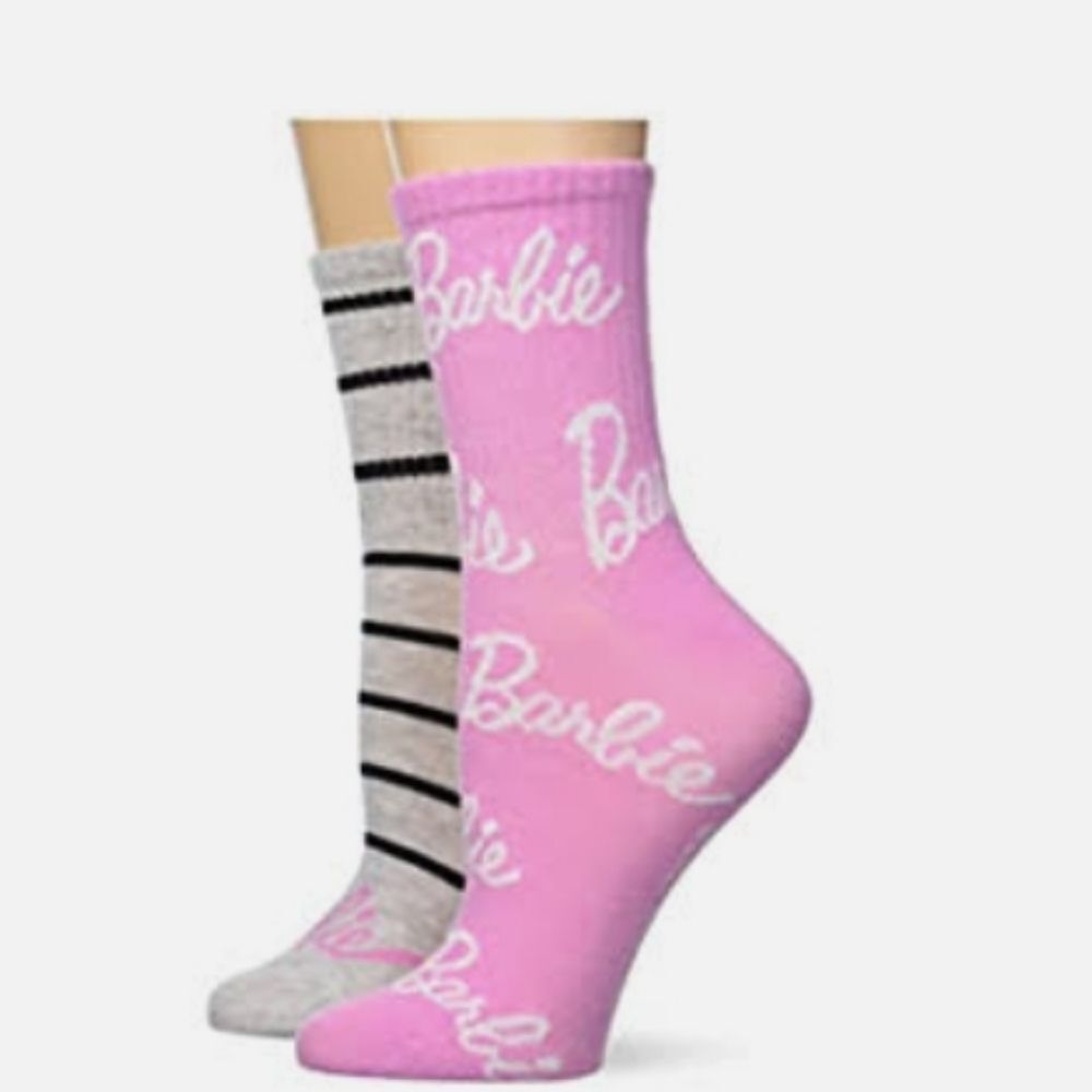 Barbie Logo & Striped Mid Crew Socks-‎ 2PK